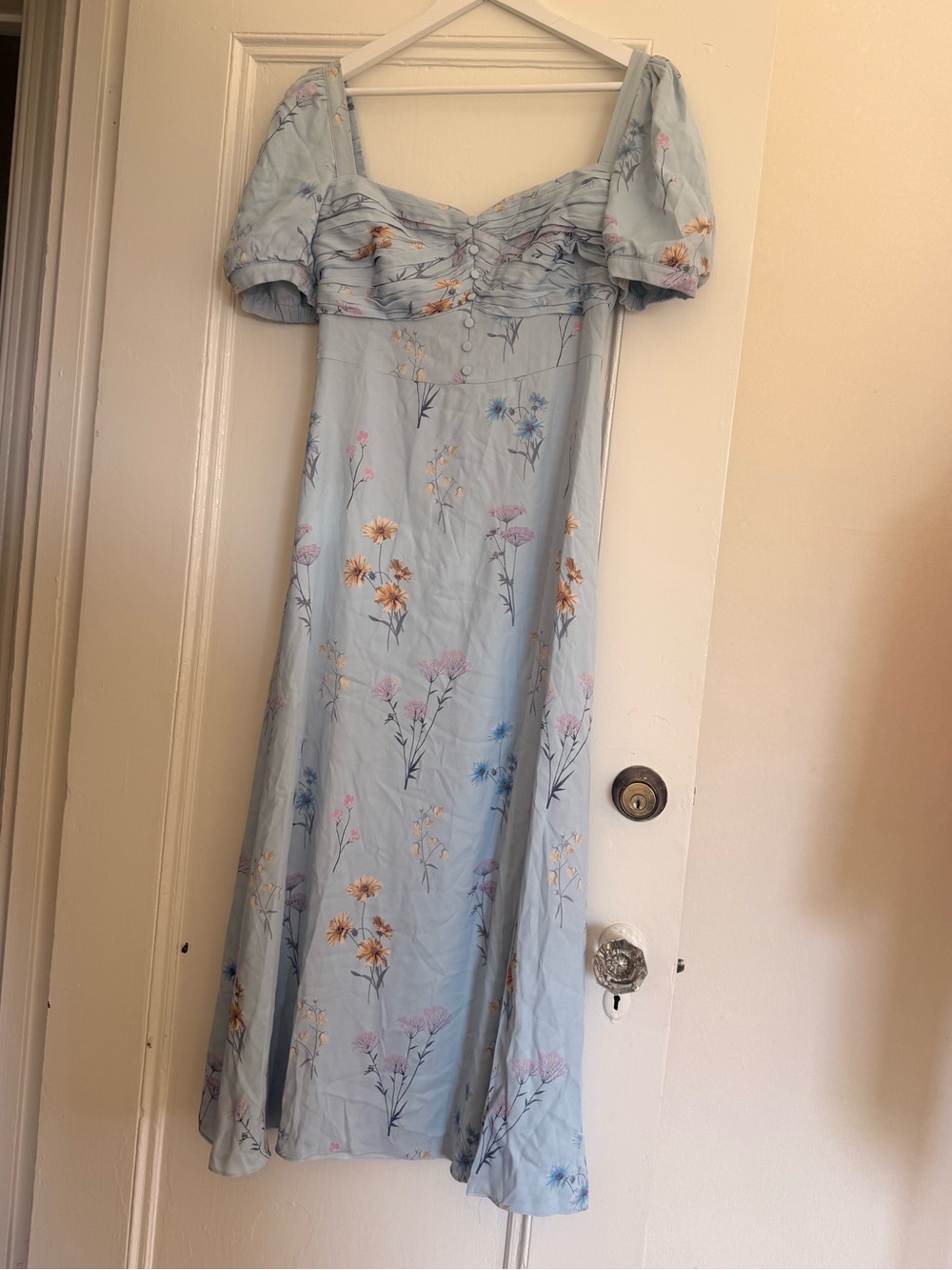 Self-Portrait Pale Blue Floral Button-Detail Midi Dress